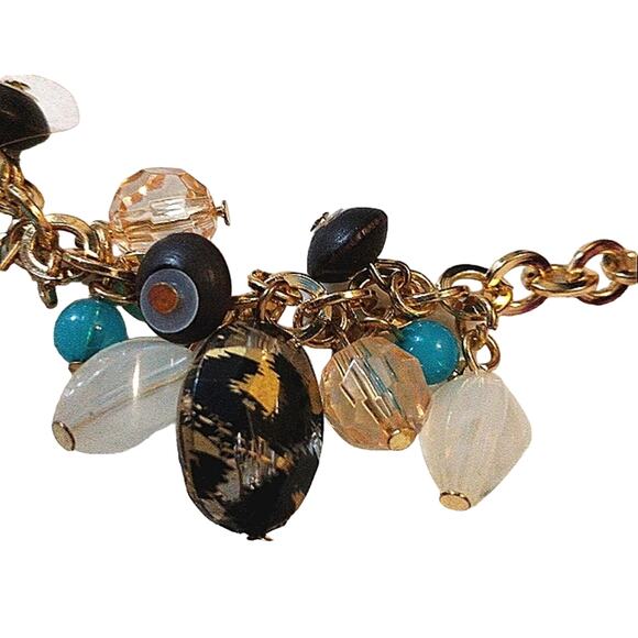 Necklace Exotic Mixed Beads Chunky Fashion Gold tone Chain NEW - Picture 4 of 6